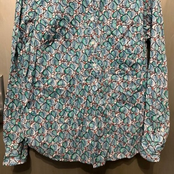 J Crew Leaves & Berries Green Blue Popover Button Front Shirt - Picture 8 of 16